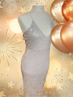 CBR Silver Sequin Spaghetti-Strap Prom Dress